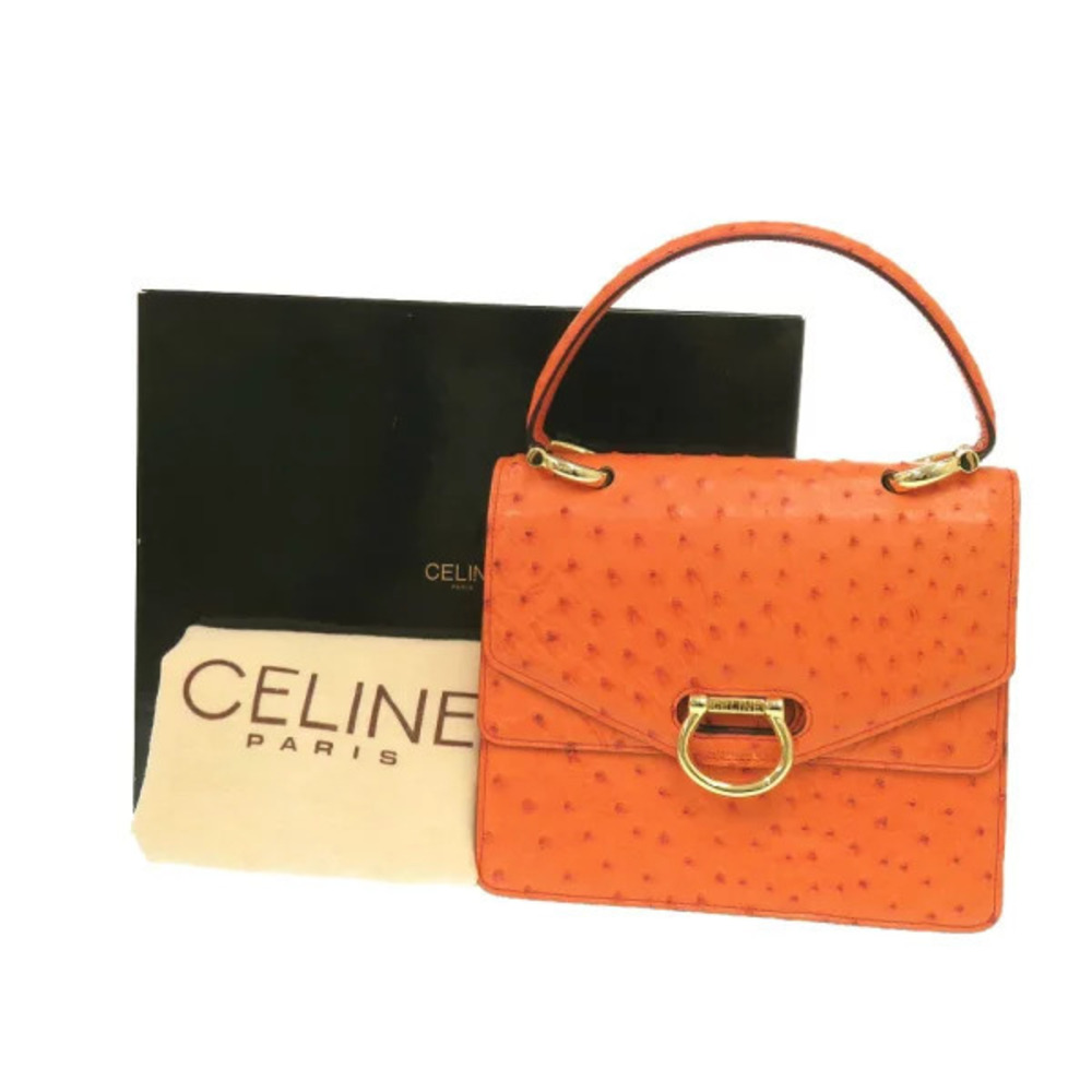 Celine ostrich orange handbag